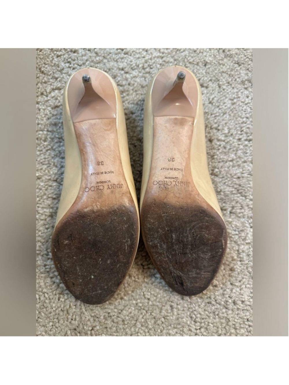 Jimmy Choo Nude Patent Leather Peep Toe Pumps Size 38 - Picture 4 of 10